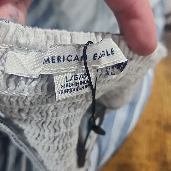 Blue and white stripped crop top with stretchy back size large by American Eagle - Picture 4 of 6